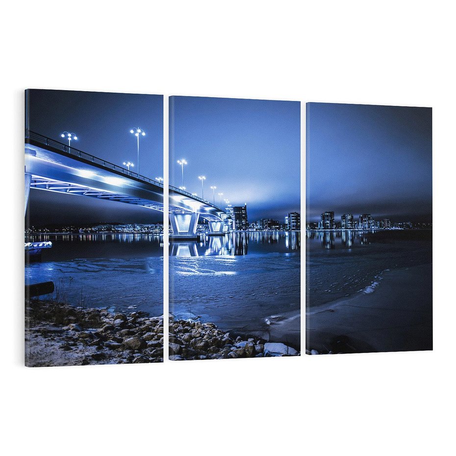 Obraz na płótnie 120x80 - Nocne miasto most - noc, miasto