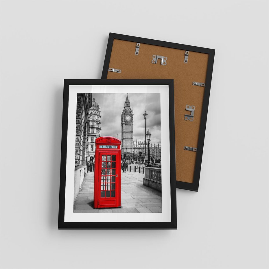 Plakat w ramie 30x40 - Budka telefoniczna w Londynie - budka, Londyn - rama czarna