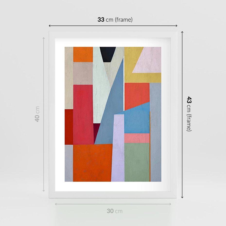 Plakat w ramie 30x40 - Migotliwe Nastroje Kształtów - różne geometryczne formy, olejny obraz - rama biała