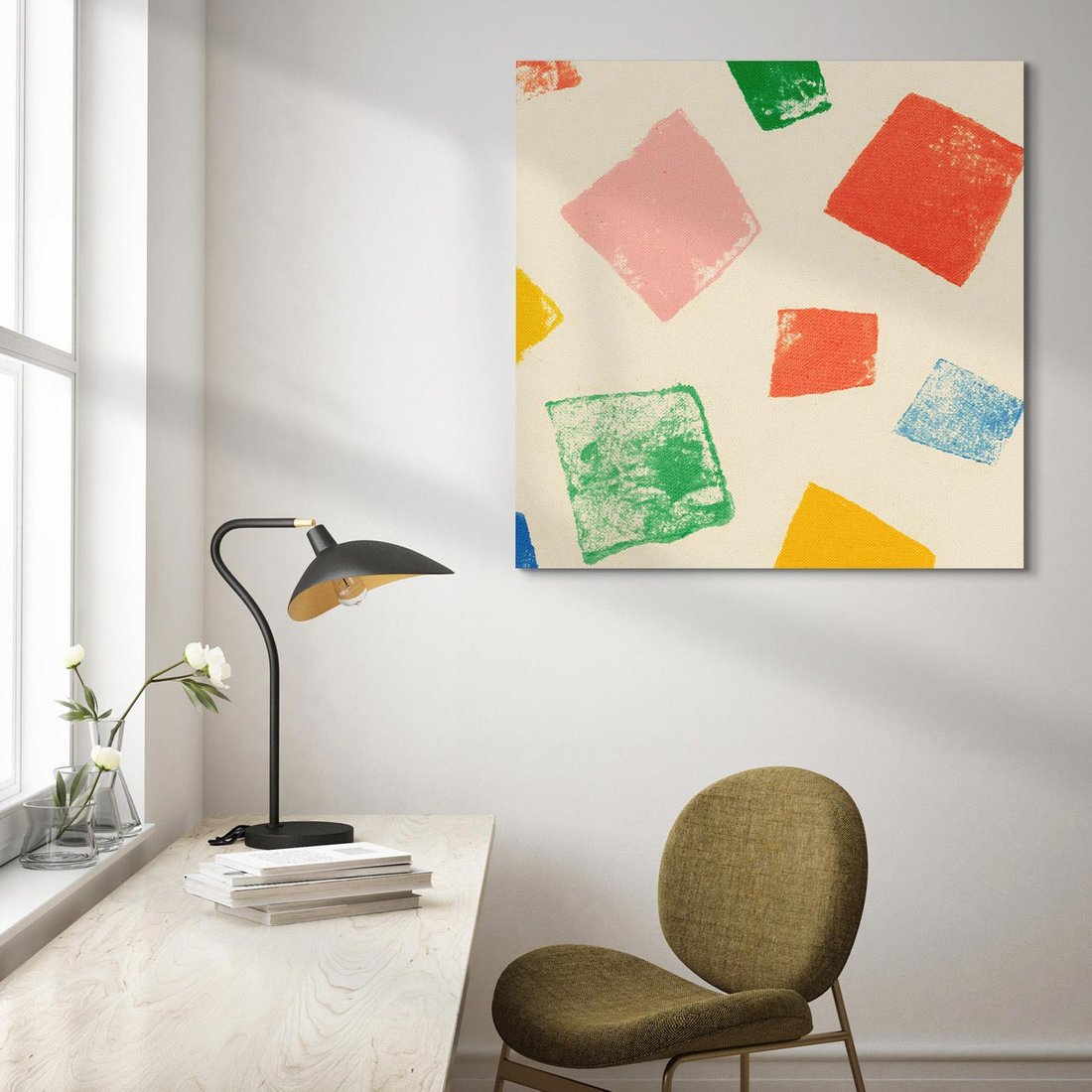 Obraz na płótnie 70x70 - Tęczowe Rytmy - kolorowe tęczowe kwadraty, wesoły kolaż