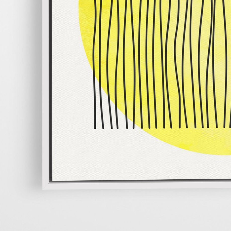 Obraz w ramie 80x120 - Ciepłe Przenikanie - geometria, żółte koło - rama biała