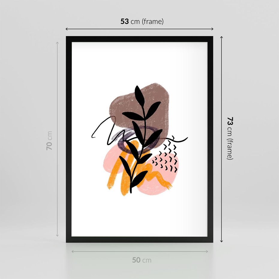 Plakat w ramie 50x70 - Echa Kształtującej się Wyobraźni - abstrakcyjna sztuka, liść gałązka - rama czarna