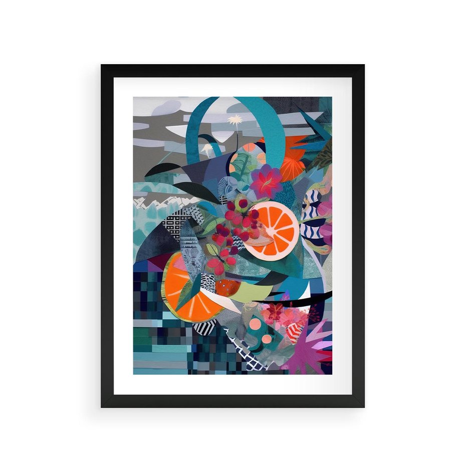 Plakat w ramie 30x40 - Migocące Widoki Harmonii - abstrakcyjny obraz, jak picasso - rama czarna