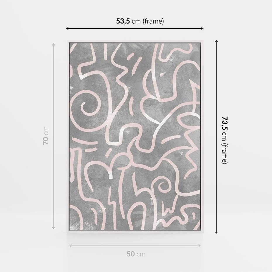 Obraz w ramie 50x70 - Sploty odblasków i zawirowań - abstrakcyjne rysunki, wzorek - rama biała