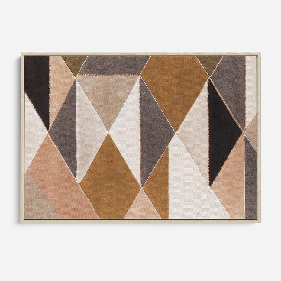 Obraz w ramie 100x70 - Odblaski niespełnionych marzeń - kompozycja z trójkątów, mix kolorów ziemi - rama drewno