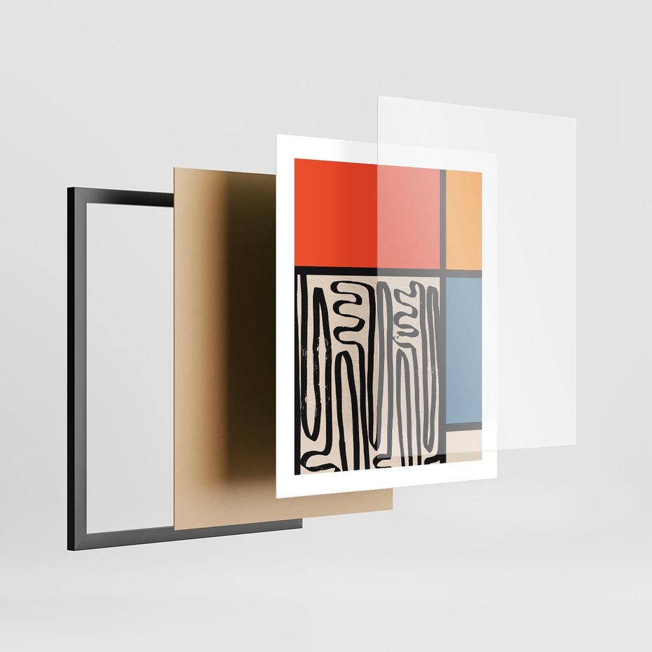 Plakat w ramie 40x50 - Podróżne Wibracje Serca - abstrakcyjny obraz, proste linie - rama czarna