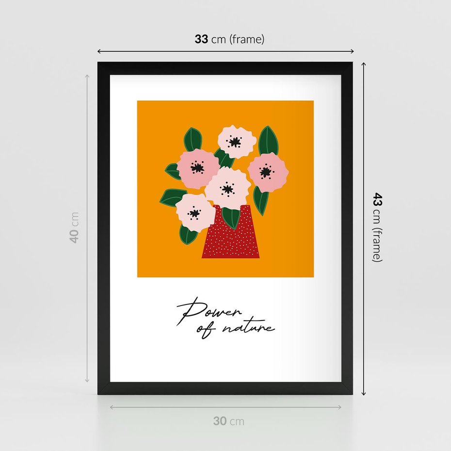 Plakat w ramie 30x40 - Abstrakcyjna Kreska - kwiaty w wazonie, abstrakcja - rama czarna