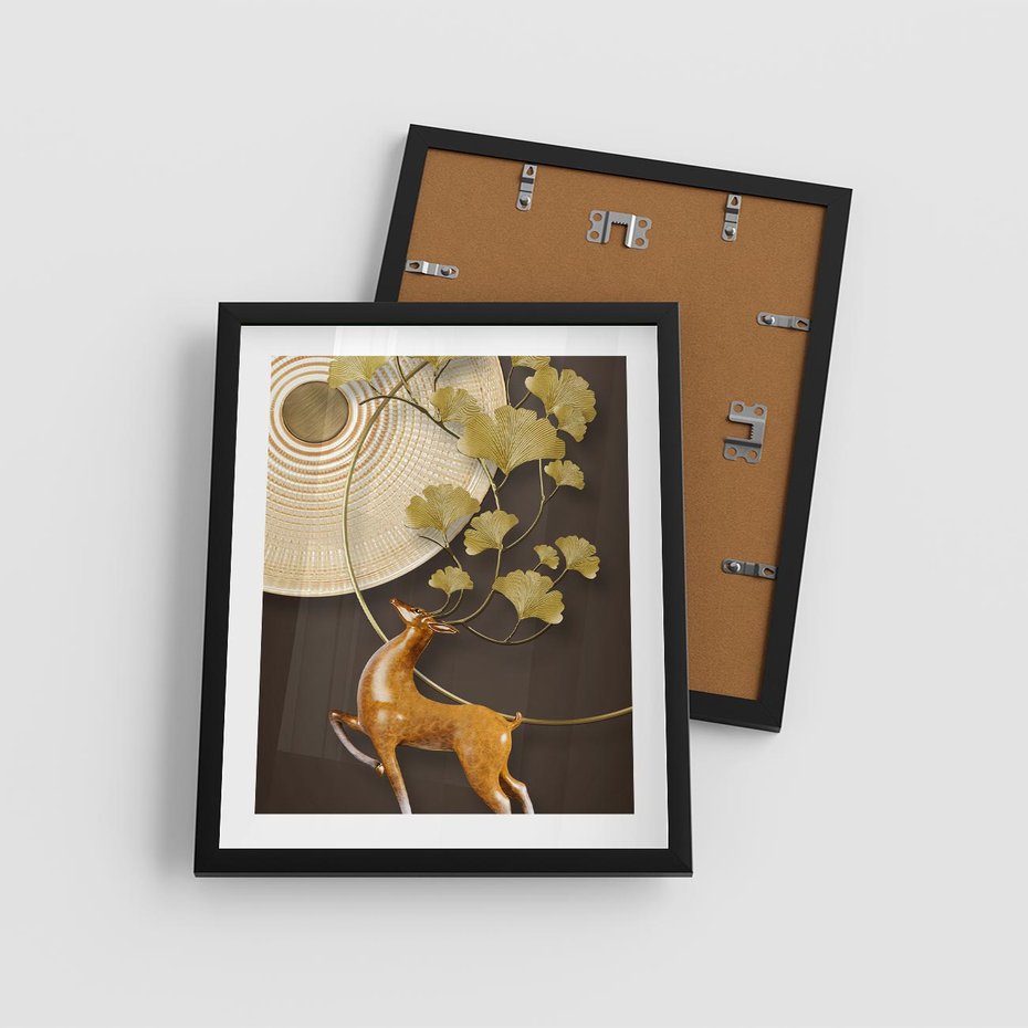 Plakat w ramie 40x50 - Elegancja i Tradycja - złote, liście - rama czarna