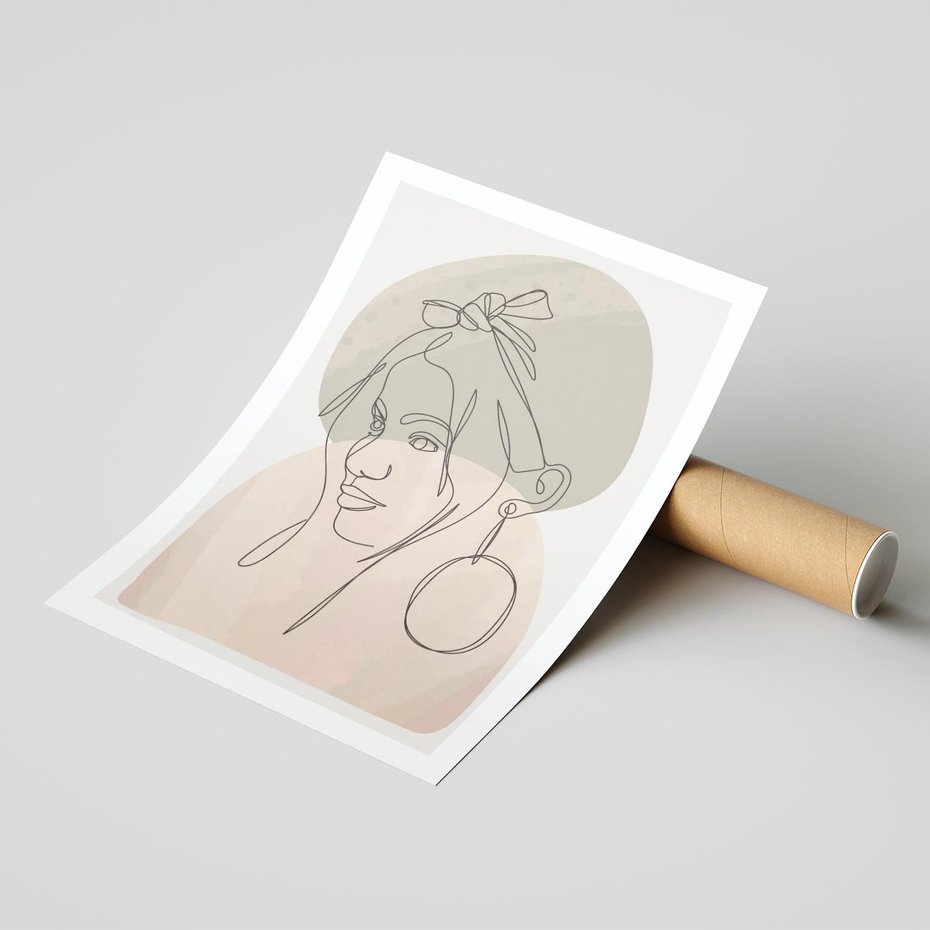Plakat bez ramy 21x30 - Kobieta w Linii: Akwarelowa Harmonia - kobieta one line, grafika