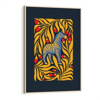 Obraz w ramie 80x120 - Wibracje Wyobraźni - zebra, granatowe tłó - rama drewno