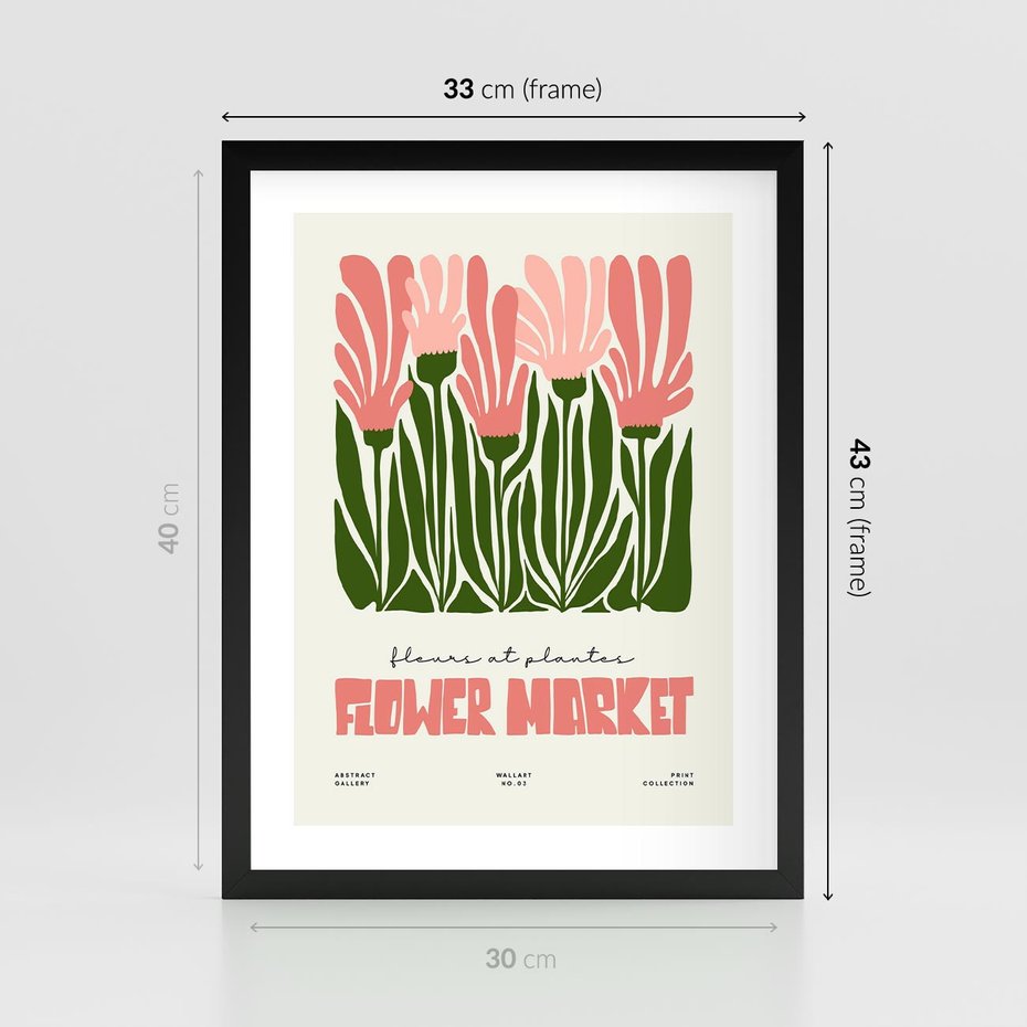 Plakat w ramie 30x40 - Symfonia Kolorowych Kształtów - nowoczesna grafika, kwiatowa kompozycja - rama czarna