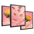 Zestaw obrazy w ramie 30x40 galeria - Monstera, liście, retro, pastele - rama czarna