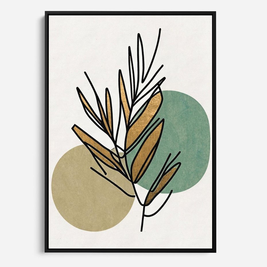 Obraz w ramie 70x100 - Migocące Ścieżki Wizji - abstrakcyjny obraz boho, liście - rama czarna