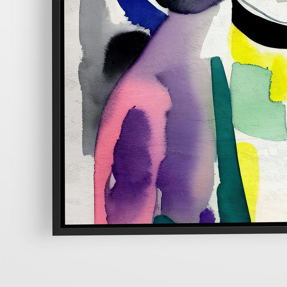 Obraz w ramie 50x50 - Subtelne Akwarelowe Ulotności - abstrakcyjny akwarelowy portret kobiety, rozmyte farby - rama czarna