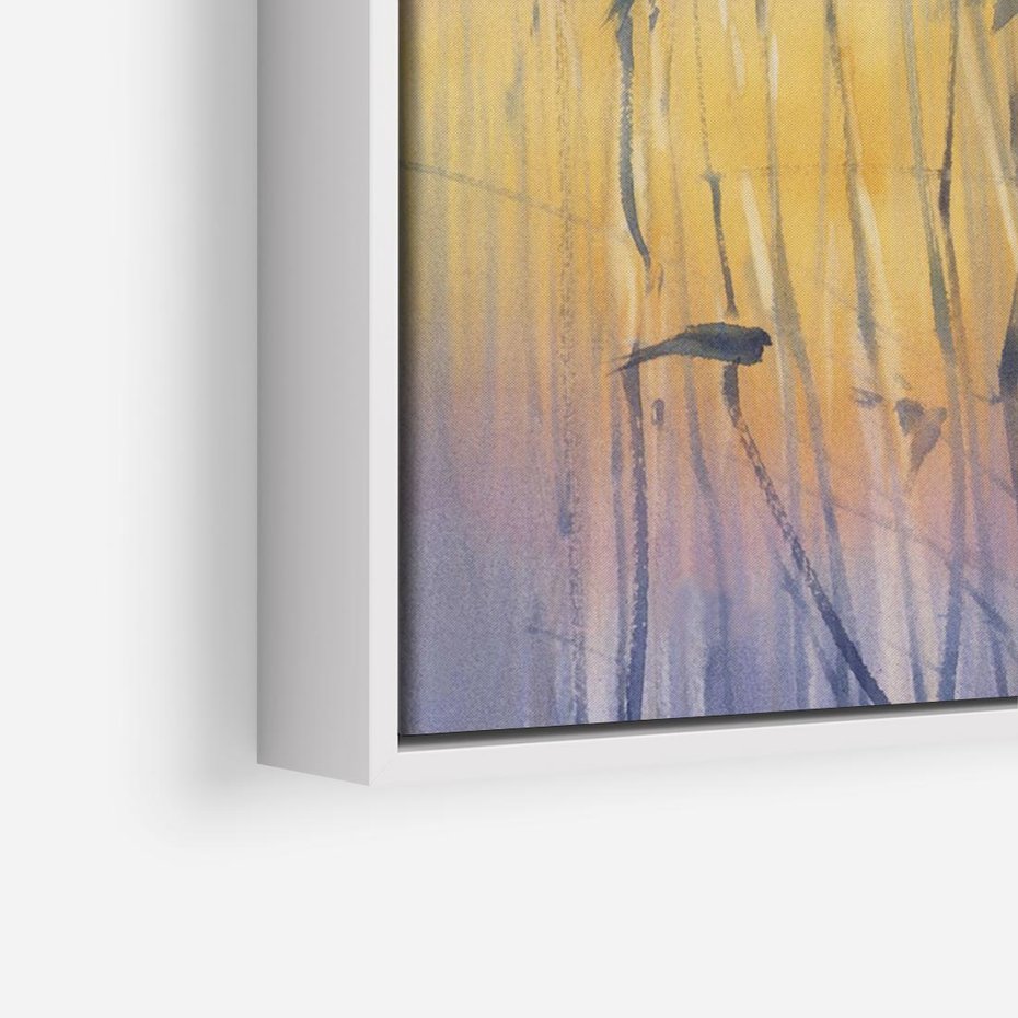 Obraz w ramie 120x80 - Mistyka Poranka nad Szuwaram - wschód słońca w szuwarach, trawy - rama biała