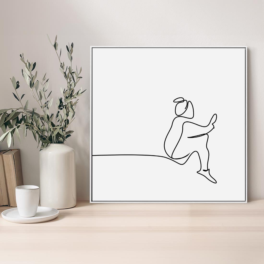 Obraz w ramie 50x50 - Linie Wewnętrznej Refleksji - line art, szkic - rama biała