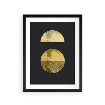 Plakat w ramie 30x40 - Migotliwe Przeniknięcia - złote koła, czarne tło - rama czarna