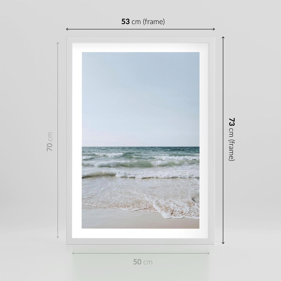 Plakat w ramie 50x70 - Spokój nad Brzegiem - plaża, morze - rama biała