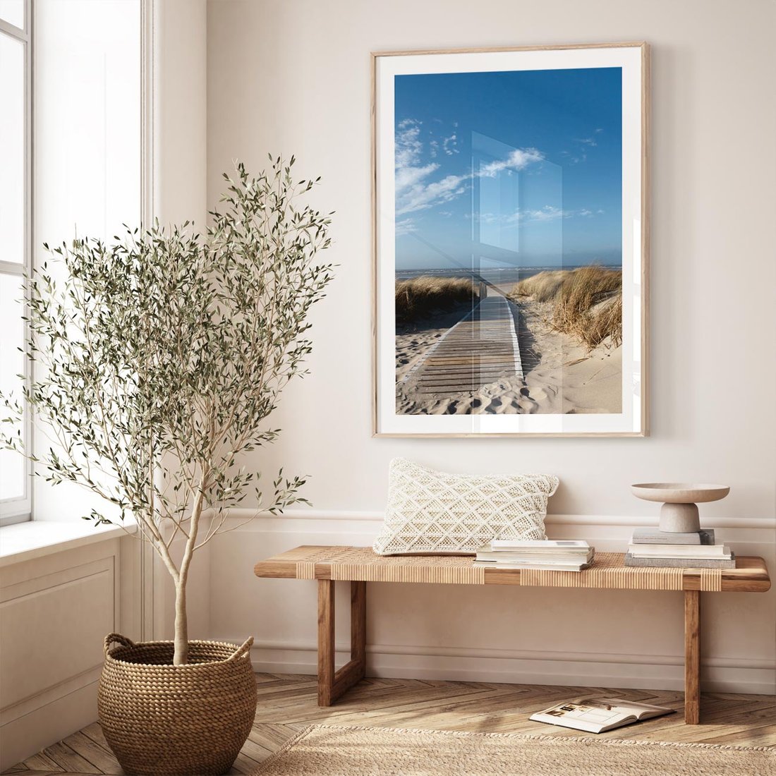 Plakat w ramie 40x50 - Boho na Plaży - plaża, pomost - rama drewno