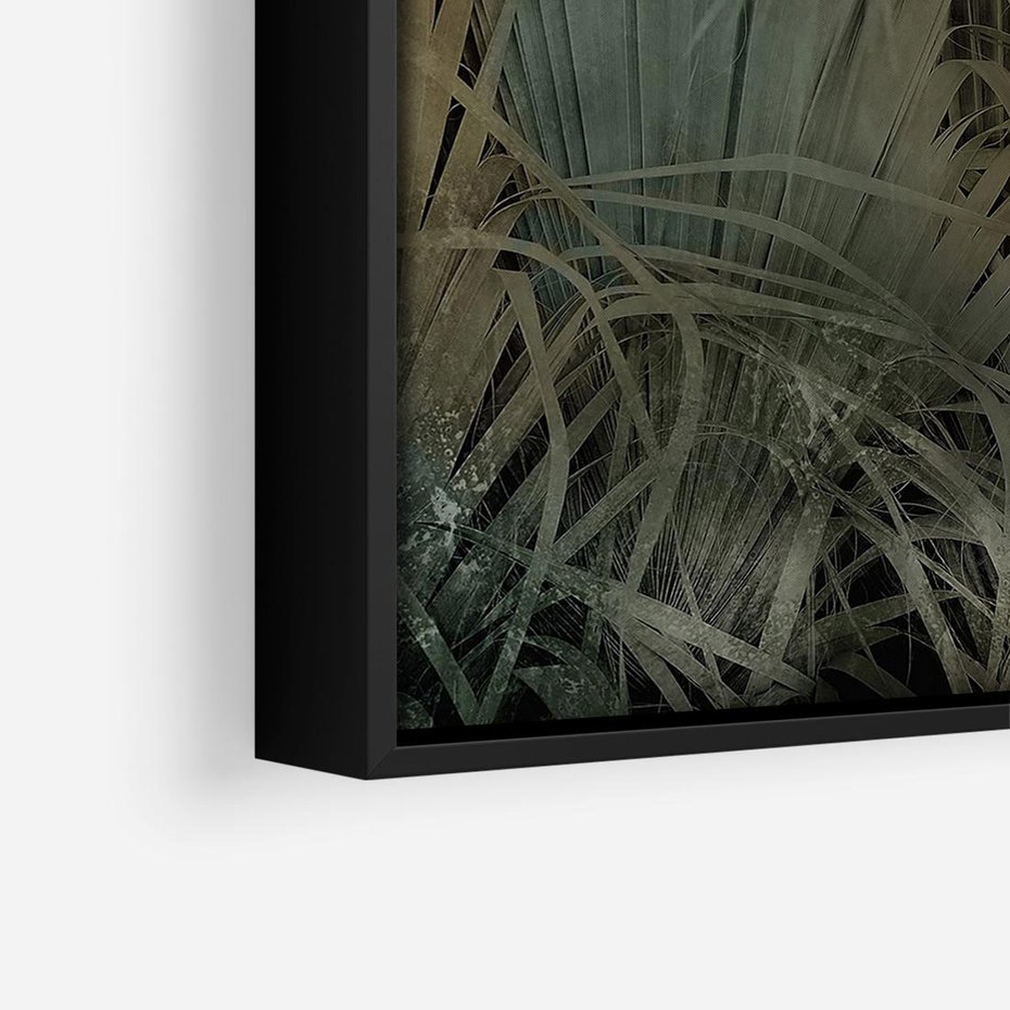 Obraz w ramie 50x50 - Światło w mroku duszy - liście traw, mroczny klimat - rama czarna