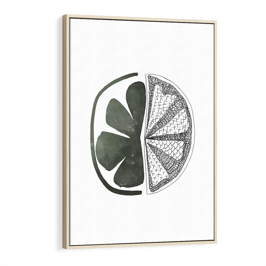 Obraz w ramie 70x100 - Cytrynowe Echo - minimalistyczny plakat, cytryna - rama drewno