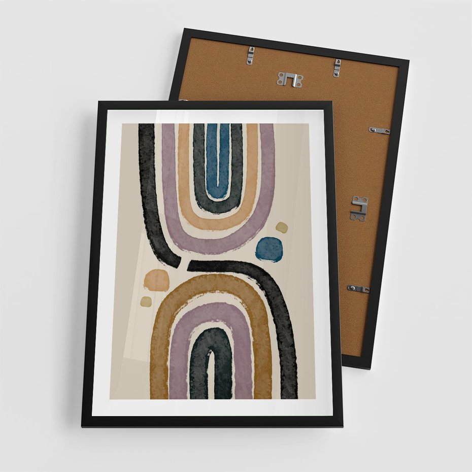 Plakat w ramie 50x70 - Taniec Przenikających Kształtów - abstrakcyjne tęcze, kompozycja - rama czarna
