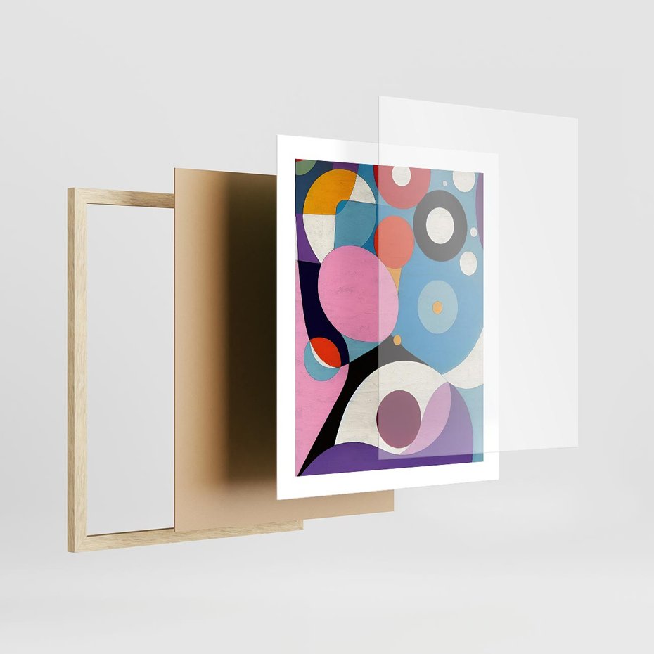Plakat w ramie 40x50 - Kolorowe Ulotności - abstrakcyjny obraz olejny, żywe kolory - rama drewno