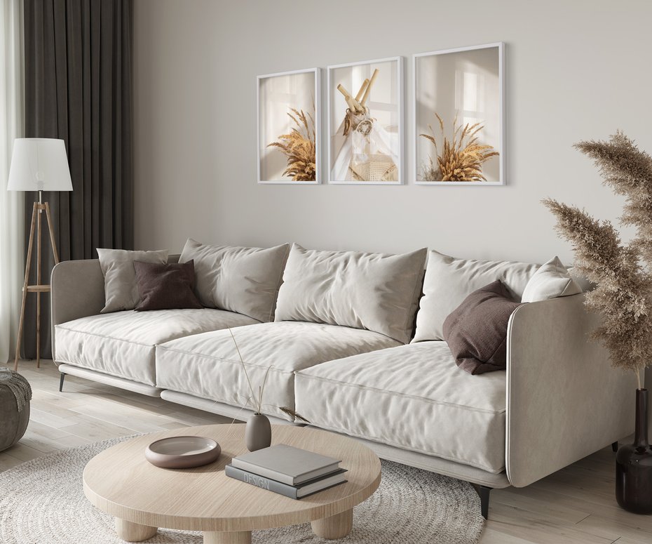 Zestaw obrazy w ramie 50x70 galeria - Boho, pampas, łapacz, snów - rama biała