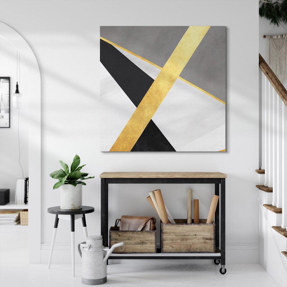 Obraz na płótnie 70x70 - Pudrowe Abstrakcyjne Lustra - złote abstrakcyjne linie, szarość