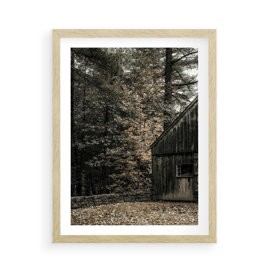 Plakat w ramie 50x70 - Dom w Lesie - chatka w lesie, górski domek - rama drewno