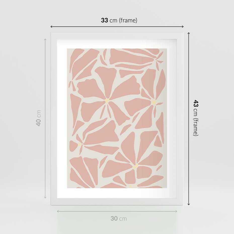 Plakat w ramie 30x40 - Akwarelowe Promienie - abstrakcyjne boho kwiaty, kompozycja - rama biała