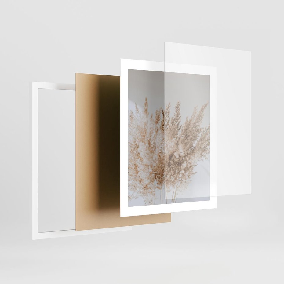 Plakat w ramie 40x50 - Boho Urok Traw Pampasowych - suche trawy, pampas - rama biała