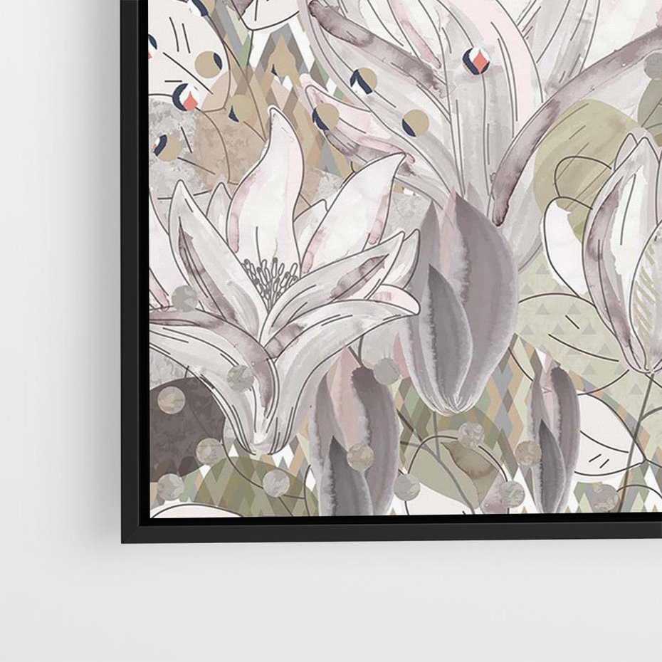 Obraz w ramie 100x70 - Pejzaże zatajonej duszy - połączenie tekstur, roślinne motywy - rama czarna