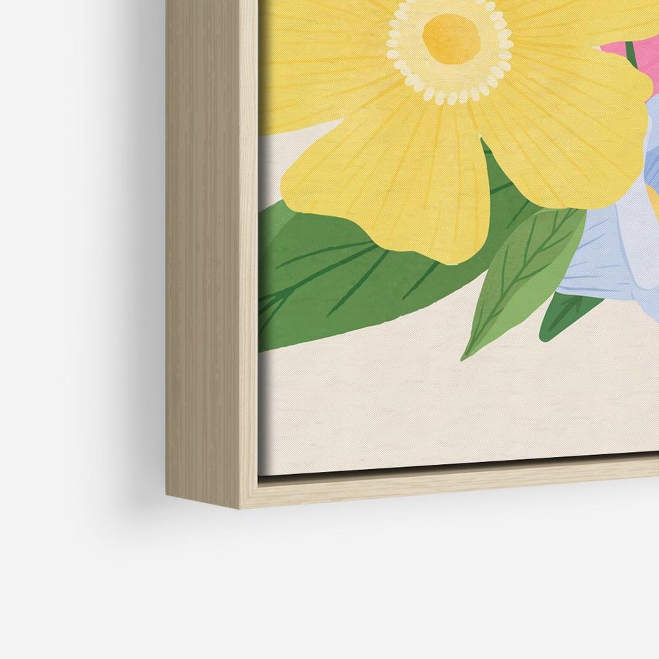 Obraz w ramie 50x50 - Kwiatowy Uśmiech - kwiaty, akwarela - rama drewno