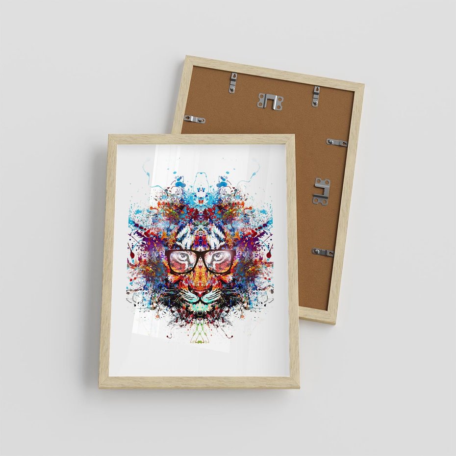 Plakat w ramie 30x40 - Tygrys w graficznej oprawie - tygrys, grafika - rama drewno