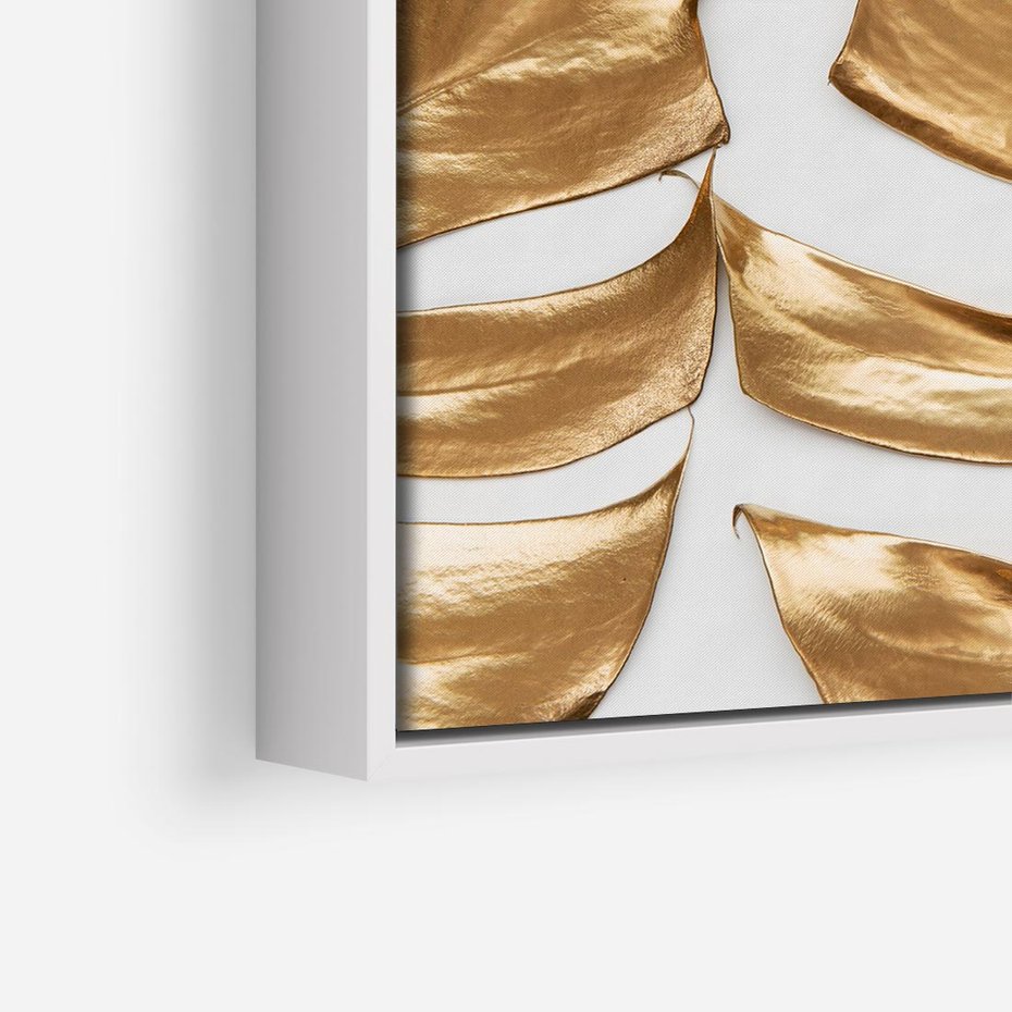 Obraz w ramie 50x50 - Siła Natury - złote, liście - rama biała