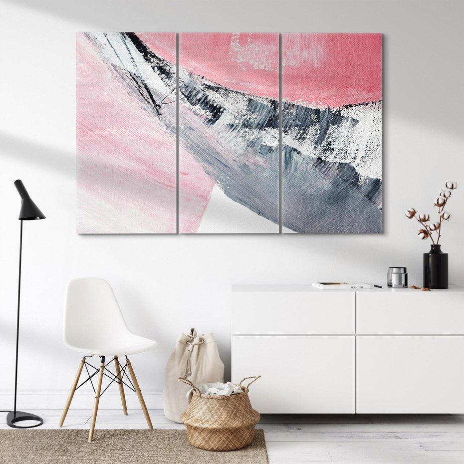 Obraz na płótnie 120x80 - Kontrastujący Ruch Emocji - abstrakcyjne pasy farby, kolory róż szary czarny