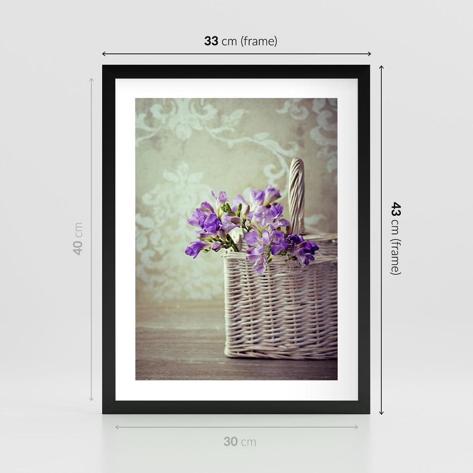 Plakat w ramie 30x40 - Kwiatowy koszyk - kwiaty, koszyk - rama czarna