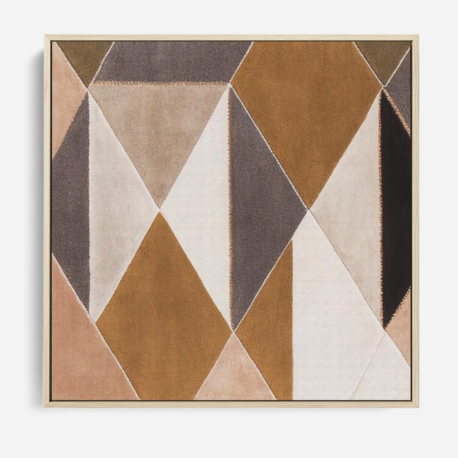 Obraz w ramie 50x50 - Odblaski niespełnionych marzeń - kompozycja z trójkątów, mix kolorów ziemi - rama drewno