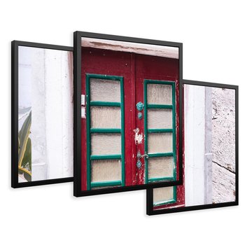 Zestaw obrazy w ramie 50x70 galeria - Stare, drzwi, liście, sanseweria - rama czarna