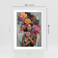 Plakat w ramie 30x40 - Z Głową w Kwiatach - obraz olejny, sztuka nowoczesna - rama biała