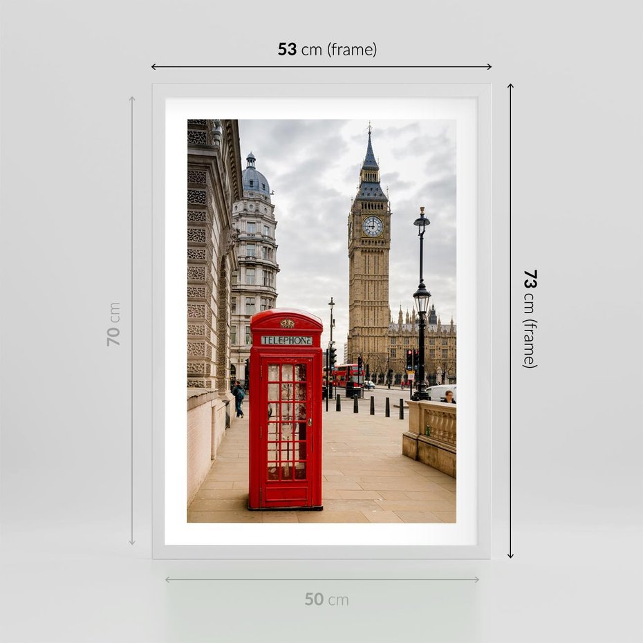 Plakat w ramie 50x70 - Symbol Big Benu - Londyn, budka - rama biała