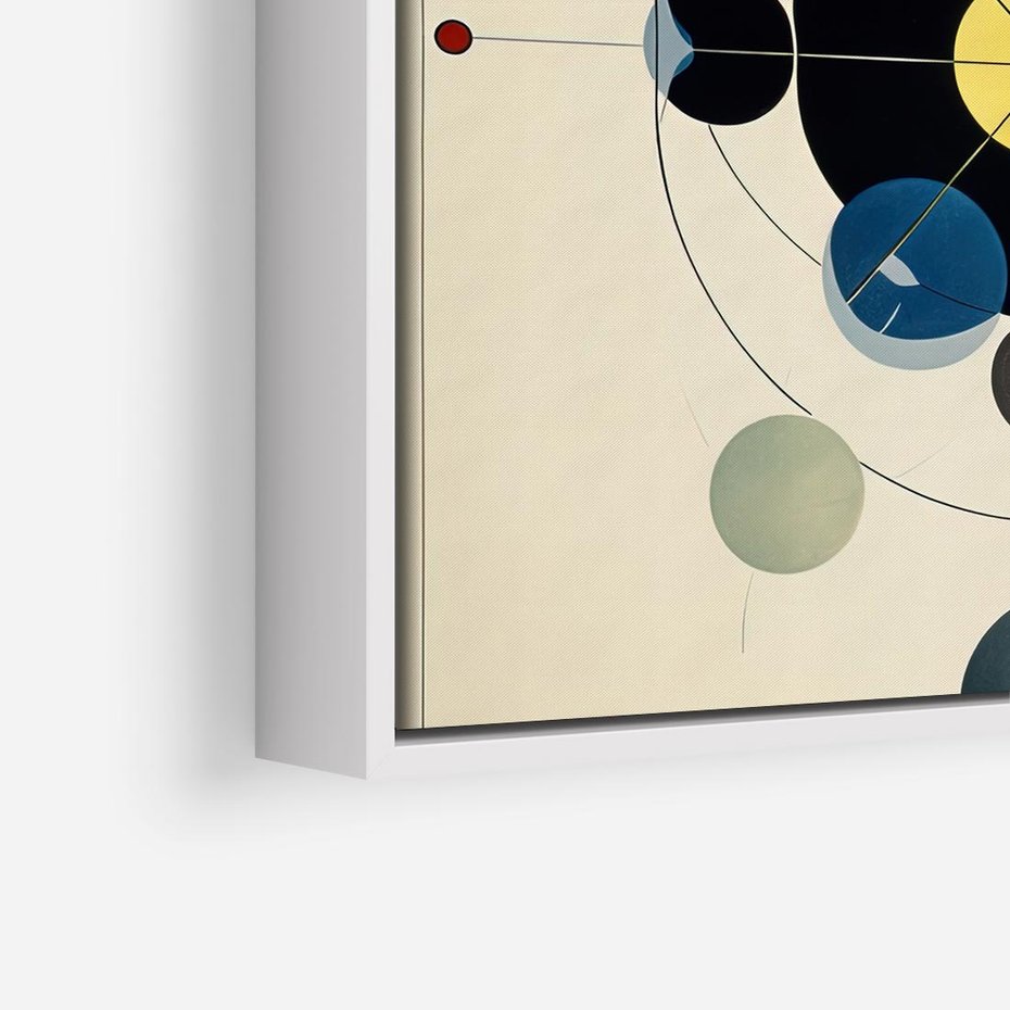 Obraz w ramie 80x80 - Bezgraniczny Taniec Światła - abstrakcyjna geometryczna kompozycja, koła linie - rama biała