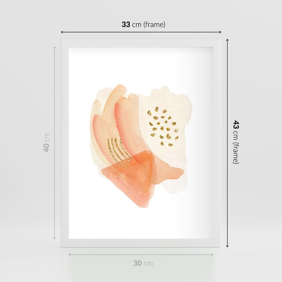 Plakat w ramie 30x40 - Rozkwitające Odbicia Form - abstrakcyjne akwarelowe plamy, minimalizm - rama biała