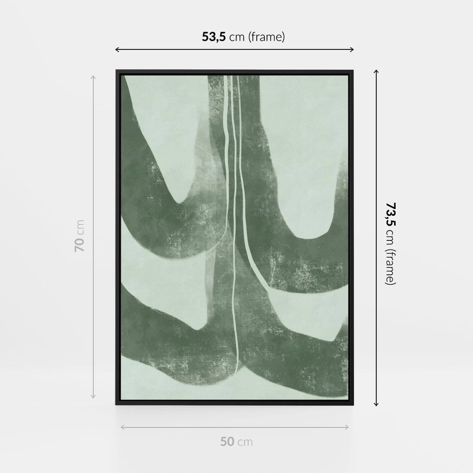 Obraz w ramie 50x70 - Nurtująca Kompozycja Zieleni - abstrakcyjne delikatne zielone linie, podobne do gałęzi kwiatów - rama czarna