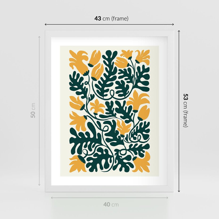 Plakat w ramie 40x50 - Impulsy Kreatywności - abstrakcyjne żółte kwiaty, kompozycja - rama biała
