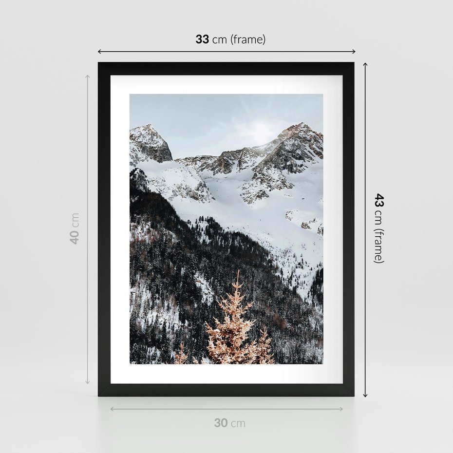 Plakat w ramie 30x40 - Górski Raj - góry, śnieg - rama czarna