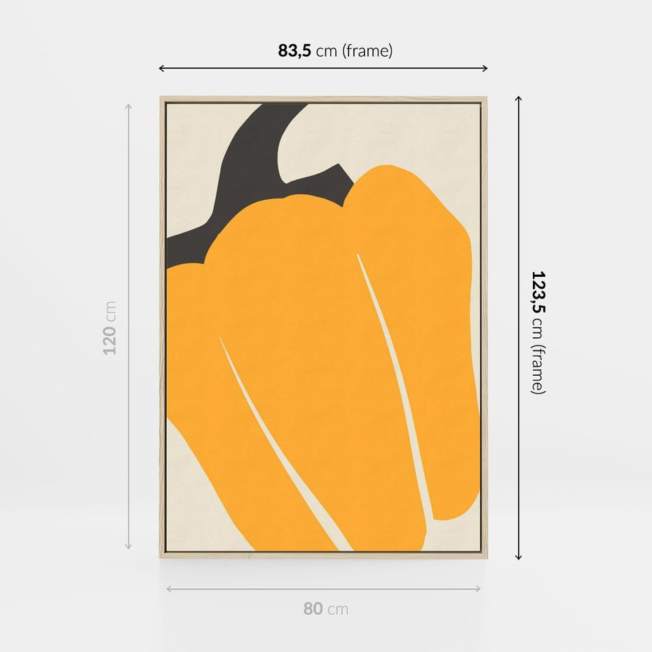 Obraz w ramie 80x120 - Migocące Formy - abstrakcyjny minimalistyczny obraz, żółta papryczka - rama drewno