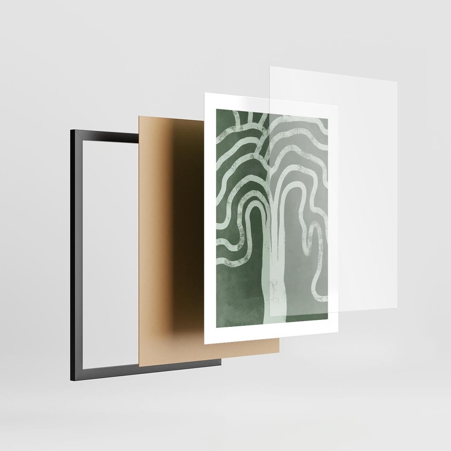 Plakat w ramie 30x40 - Inspirujące Zawiłości Zieleni - abstrakcyjny kształt, zielony plakat - rama czarna