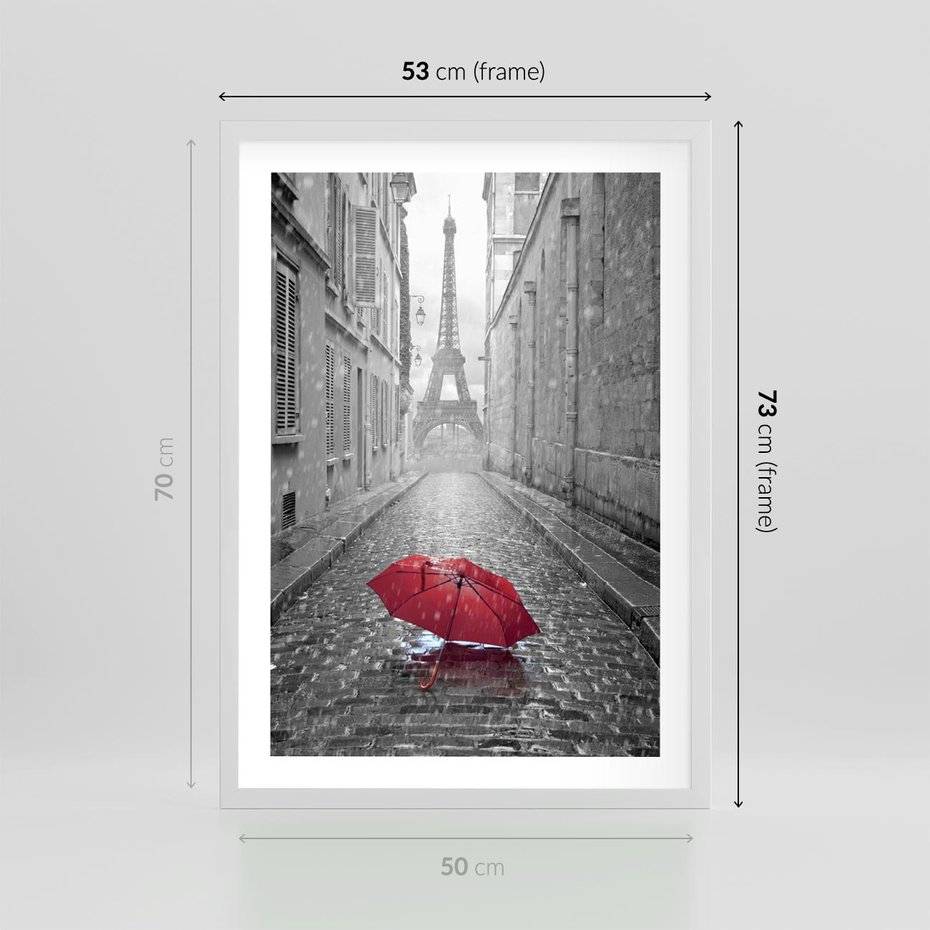 Plakat w ramie 50x70 - Kolorowy parasol w Paryżu - Paryż, parasol - rama biała
